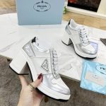 PRADA DOWNTOWN HIGH-HEELED LEATHER SNEAKERS WHITE/GREY 1E792M