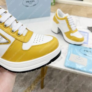 PRADA DOWNTOWN HIGH-HEELED LEATHER SNEAKERS WHITE/SUN 1E792M - Image 3