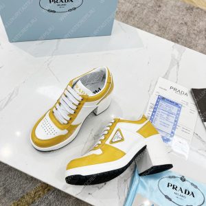 PRADA DOWNTOWN HIGH-HEELED LEATHER SNEAKERS WHITE/SUN 1E792M - Image 4