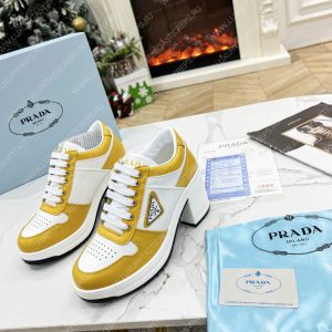 PRADA DOWNTOWN HIGH-HEELED LEATHER SNEAKERS WHITE/SUN 1E792M - Image 6