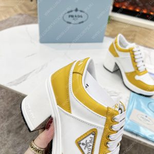 PRADA DOWNTOWN HIGH-HEELED LEATHER SNEAKERS WHITE/SUN 1E792M - Image 7
