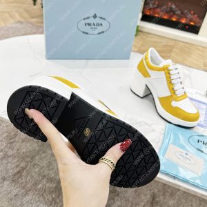 PRADA DOWNTOWN HIGH-HEELED LEATHER SNEAKERS WHITE/SUN 1E792M - Image 8