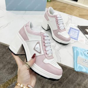 PRADA DOWNTOWN HIGH-HEELED LEATHER SNEAKERS WHITE/PINK 1E792M - Image 3