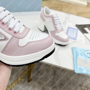 PRADA DOWNTOWN HIGH-HEELED LEATHER SNEAKERS WHITE/PINK 1E792M - Image 4