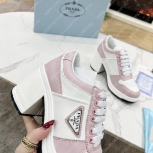 PRADA DOWNTOWN HIGH-HEELED LEATHER SNEAKERS WHITE/PINK 1E792M - Image 5