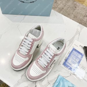 PRADA DOWNTOWN HIGH-HEELED LEATHER SNEAKERS WHITE/PINK 1E792M - Image 6
