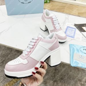 PRADA DOWNTOWN HIGH-HEELED LEATHER SNEAKERS WHITE/PINK 1E792M - Image 8