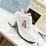 PRADA DOWNTOWN HIGH-HEELED LEATHER SNEAKERS WHITE/PINK 1E792M
