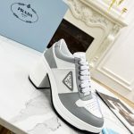 PRADA DOWNTOWN HIGH-HEELED LEATHER SNEAKERS WHITE/GREY 1E792M