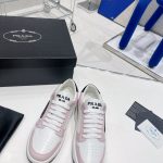 PRADA DISTRICT PERFORATED LEATHER SNEAKERS WHITE/ALBASTER PINK 1E790M
