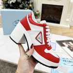 PRADA DOWNTOWN HIGH HEELED SNEAKERS WHITE/RED 1E792M
