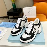 PRADA DOWNTOWN HIGH HEELED SNEAKERS WHITE/BLACK 1E792M
