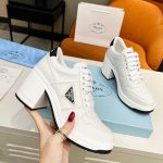 PRADA DOWNTOWN HIGH HEELED SNEAKERS WHITE 1E792M