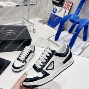 PRADA DOWNTOWN LEATHER SNEAKERS WHITE/BLACK 2EE364 - Image 3