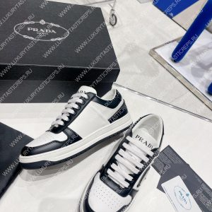 PRADA DOWNTOWN LEATHER SNEAKERS WHITE/BLACK 2EE364 - Image 4