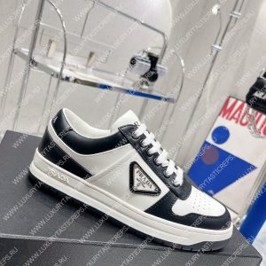 PRADA DOWNTOWN LEATHER SNEAKERS WHITE/BLACK 2EE364 - Image 5