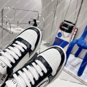 PRADA DOWNTOWN LEATHER SNEAKERS WHITE/BLACK 2EE364 - Image 8