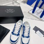 PRADA DOWNTOWN LEATHER SNEAKERS WHITE/COBALT BLUE 2EE364