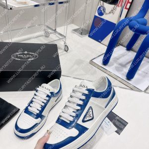 PRADA DOWNTOWN LEATHER SNEAKERS WHITE/COBALT BLUE 2EE364 - Image 3