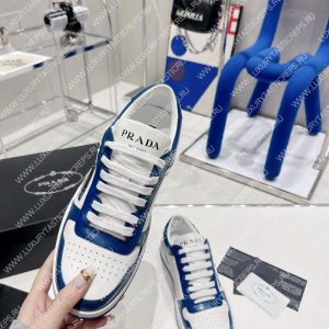 PRADA DOWNTOWN LEATHER SNEAKERS WHITE/COBALT BLUE 2EE364 - Image 4
