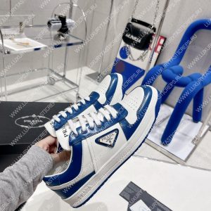PRADA DOWNTOWN LEATHER SNEAKERS WHITE/COBALT BLUE 2EE364 - Image 5