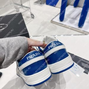 PRADA DOWNTOWN LEATHER SNEAKERS WHITE/COBALT BLUE 2EE364 - Image 6