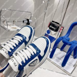 PRADA DOWNTOWN LEATHER SNEAKERS WHITE/COBALT BLUE 2EE364 - Image 7