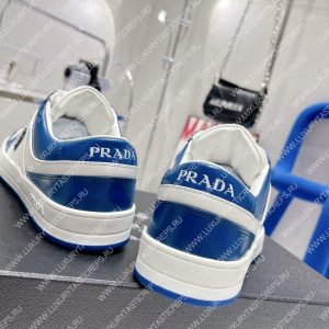 PRADA DOWNTOWN LEATHER SNEAKERS WHITE/COBALT BLUE 2EE364 - Image 8