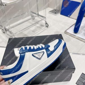 PRADA DOWNTOWN LEATHER SNEAKERS WHITE/COBALT BLUE 2EE364 - Image 9
