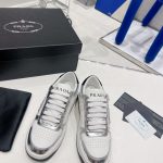 PRADA DOWNTOWN LEATHER SNEAKERS WHITE/SILVER 2EE364