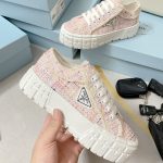 PRADA DOUBLE WHEEL NYLON GABARDINE SNEAKERS TWEED PINK 1E260M