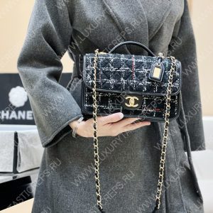 CHANEL Small Flap Bag with Top Handle Black, White & Multicolor AS3653 - Image 5