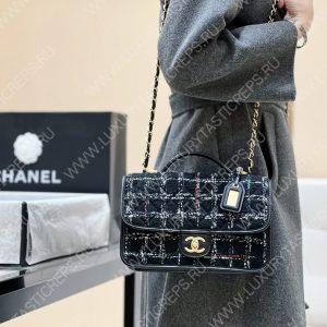 CHANEL Small Flap Bag with Top Handle Black, White & Multicolor AS3653 - Image 7