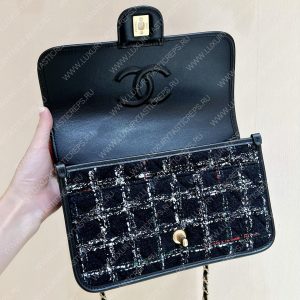 CHANEL Small Flap Bag with Top Handle Black, White & Multicolor AS3653 - Image 10