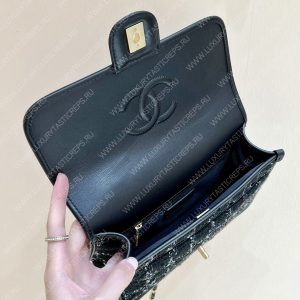 CHANEL Small Flap Bag with Top Handle Black, White & Multicolor AS3653 - Image 11