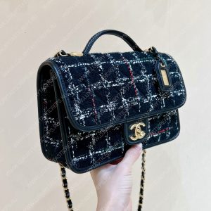 CHANEL Small Flap Bag with Top Handle Black, White & Multicolor AS3653 - Image 24