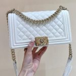 CHANEL Boy Handbag White A67086