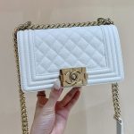 CHANEL Small Boy Handbag White A67085