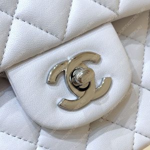 CHANEL Small Classic Handbag Bag White A01113 - Image 5