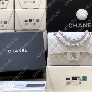 CHANEL Small Classic Handbag Bag White A01113 - Image 6