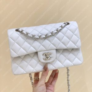 CHANEL Small Classic Handbag Bag White A01113 - Image 11