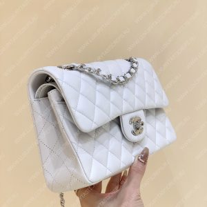 CHANEL Small Classic Handbag Bag White A01113 - Image 12