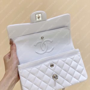 CHANEL Small Classic Handbag Bag White A01113 - Image 16