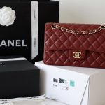 CHANEL Small Classic Handbag Bag Burgundy A01113