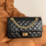 CHANEL 2.55 Reissue Handbag Black Gold Chain A37586