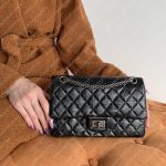 CHANEL 2.55 Reissue Handbag Black Silver Chain A37586