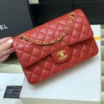 CHANEL Small Classic Handbag Bag Red A01113