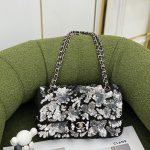 CHANEL MINI FLAP BAG Embroidered Tweed Sequins BLACK A69900