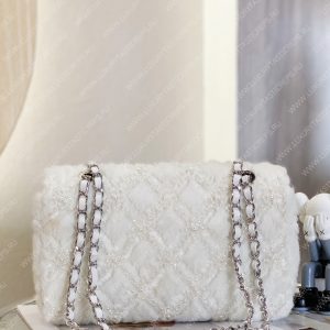 CHANEL CLASSIC PEARL EMBELLISHED HANDBAG WHITE A01112 - Image 4