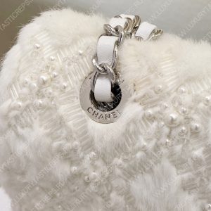 CHANEL CLASSIC PEARL EMBELLISHED HANDBAG WHITE A01112 - Image 8